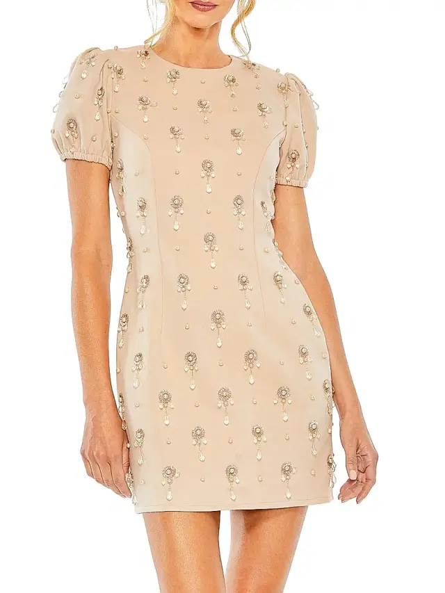 Mac Duggal Women's Jewel Embellished Puff-Sleeve Mini-Dress - Porcelain
