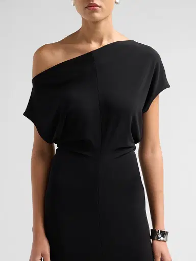 Vince Women's Off-Shoulder Matte Jersey Midi Dress - Black - Size XXS | Thumbnail 5
