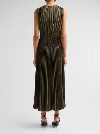 Vince Women's Chevron Pleated Midi Dress - Sea Vine - Size XXS | Thumbnail 3