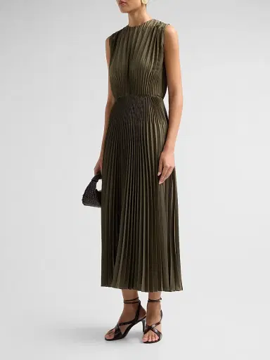 Vince Women's Chevron Pleated Midi Dress - Sea Vine - Size XXS | Thumbnail 4