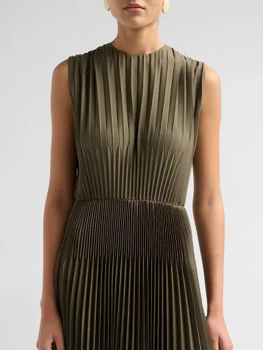 Vince Women's Chevron Pleated Midi Dress - Sea Vine - Size XXS | Thumbnail 5
