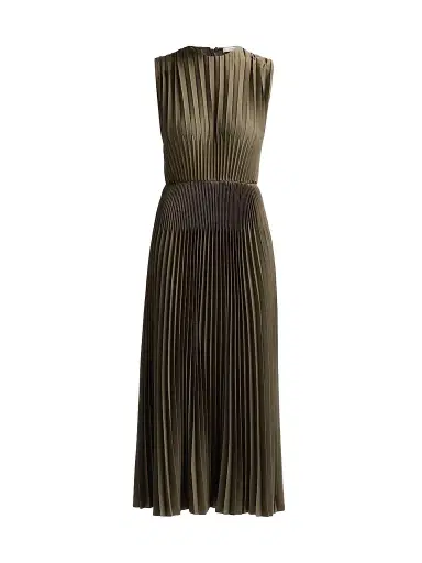 Vince Women's Chevron Pleated Midi Dress - Sea Vine - Size XXS | Thumbnail 1