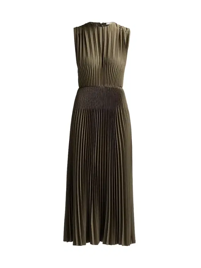 Vince Women's Chevron Pleated Midi Dress - Sea Vine