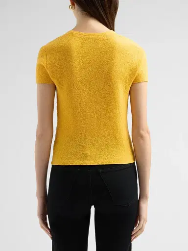 Vince Women's Textured Short-Sleeve Crewneck Sweater - Apricot - Size XXS | Thumbnail 3