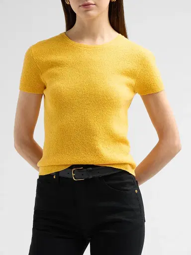 Vince Women's Textured Short-Sleeve Crewneck Sweater - Apricot - Size XXS | Thumbnail 4