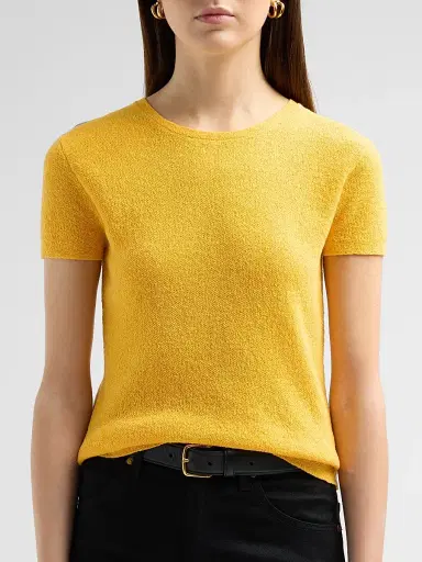 Vince Women's Textured Short-Sleeve Crewneck Sweater - Apricot - Size XXS | Thumbnail 5