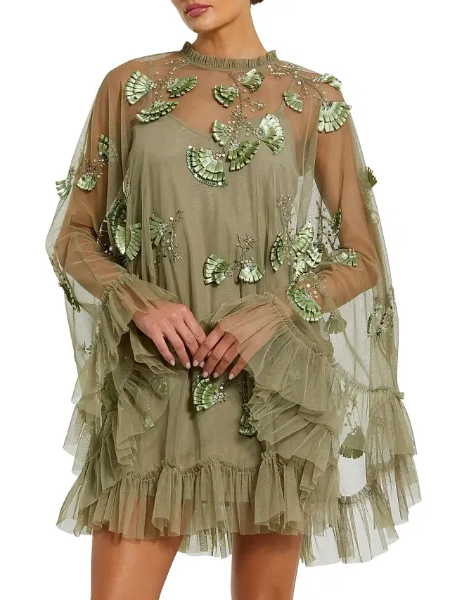 Mac Duggal Women's Mac Embellished Mesh A-Line Minidress - Sage