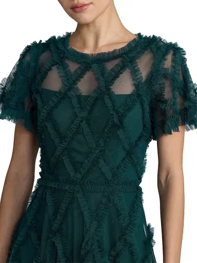 Mac Duggal Women's Ruffled Diamond-Quilted Mesh Gown | Thumbnail 3 Mac Duggal Women's Ruffled Diamond-Quilted Mesh Gown | Thumbnail 3