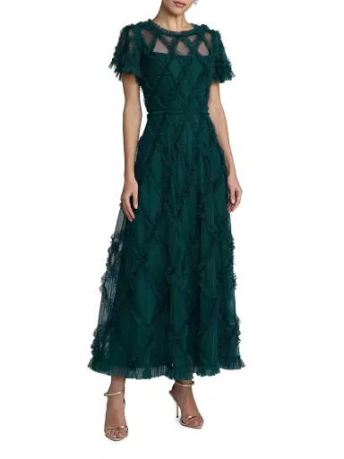 Mac Duggal Women's Ruffled Diamond-Quilted Mesh Gown | Thumbnail 1 Mac Duggal Women's Ruffled Diamond-Quilted Mesh Gown | Thumbnail 1