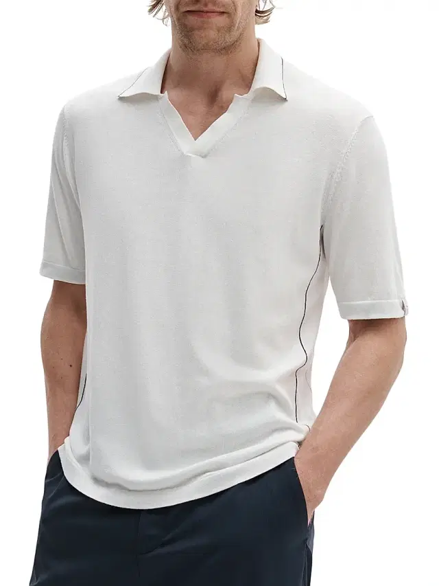 rag & bone Men's Conrad Silk-Cotton Johnny Collar Polo Shirt - Chalk