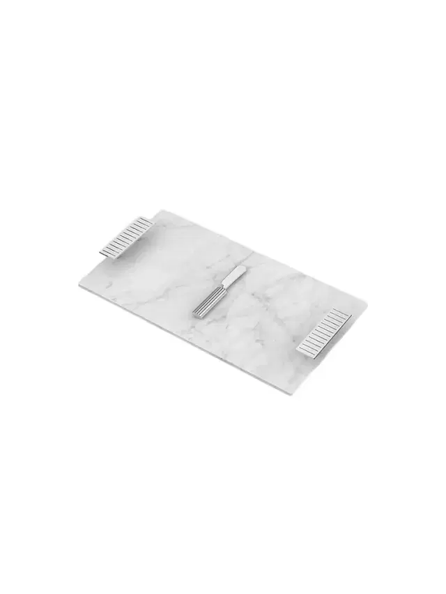 ANNA New York Striations Cheeseboard & Knife Set - White Silver