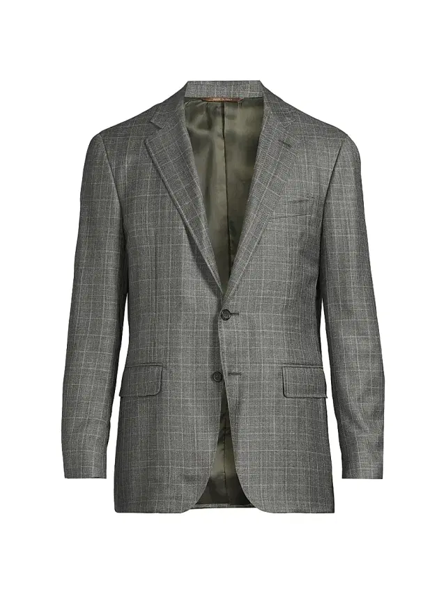 Canali Men's Plaid Wool-Silk-Linen Sport Coat - Green