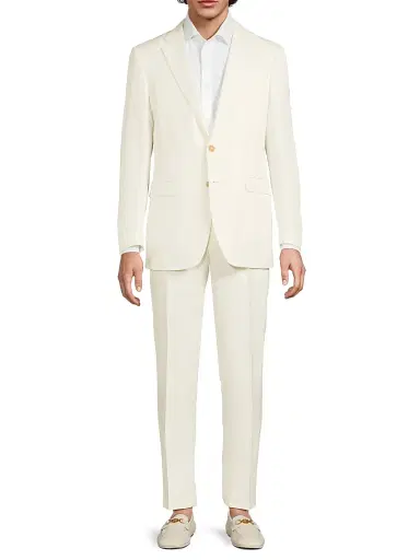 Canali Men's Solid Linen-Silk Single-Breasted Suit - White | Thumbnail 3 Canali Men's Solid Linen-Silk Single-Breasted Suit - White | Thumbnail 3
