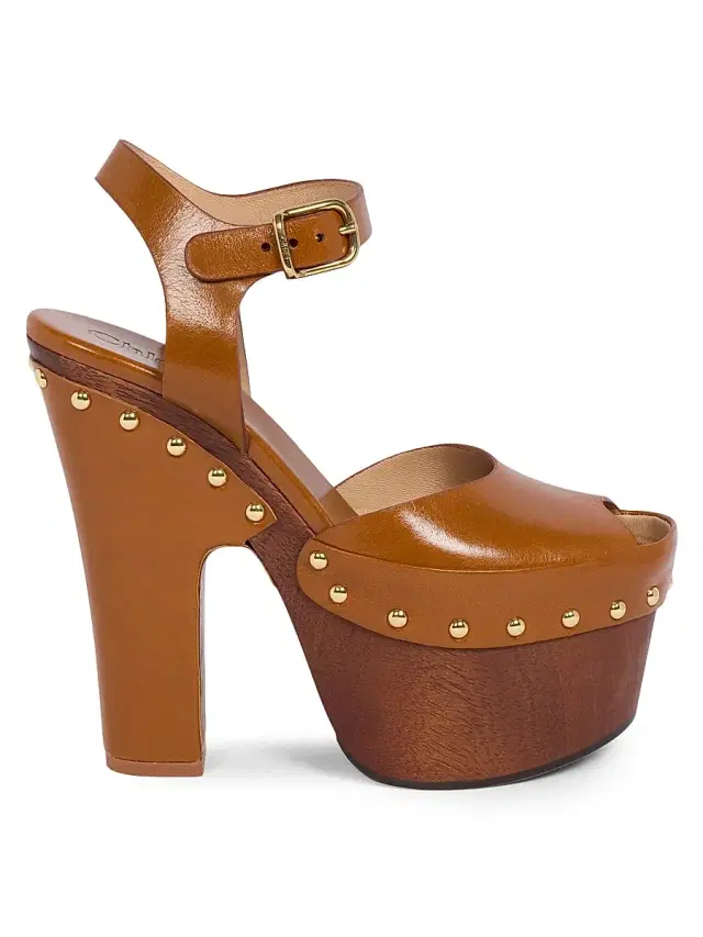 Chloé Women's Meret Leather Block-Heel Clogs - Honey Brown