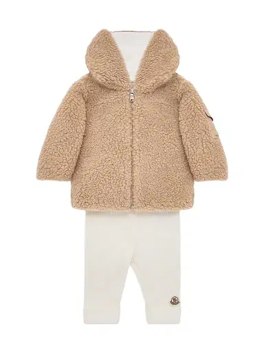 Moncler Baby's Set in Teddy & Cotton - Beige White 12 Months | Thumbnail 1