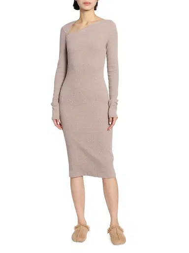 MM6 MAISON MARGIELA Women's Rib-Knit Cotton-Wool Sheath Midi Dress - Taupe - Size XS | Thumbnail 2