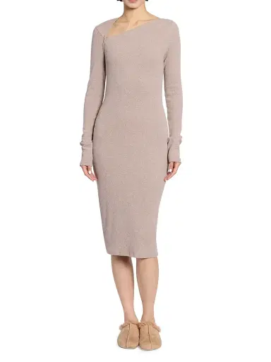 MM6 MAISON MARGIELA Women's Rib-Knit Cotton-Wool Sheath Midi Dress - Taupe - Size XS | Thumbnail 3