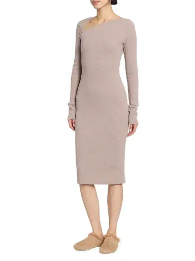 MM6 MAISON MARGIELA Women's Rib-Knit Cotton-Wool Sheath Midi Dress - Taupe - Size XS | Thumbnail 4