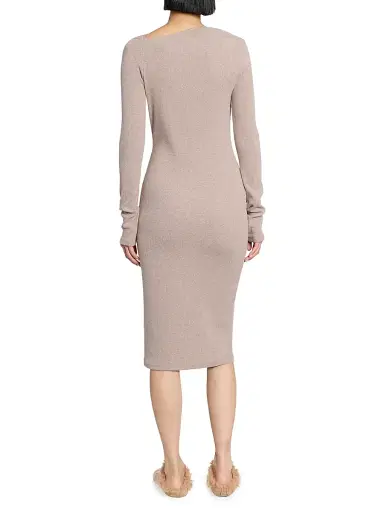 MM6 MAISON MARGIELA Women's Rib-Knit Cotton-Wool Sheath Midi Dress - Taupe - Size XS | Thumbnail 5