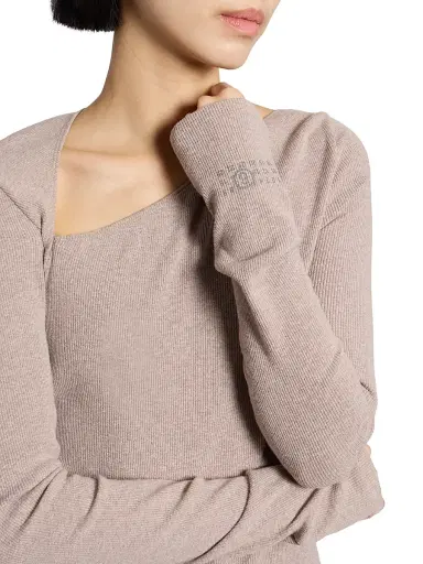 MM6 MAISON MARGIELA Women's Rib-Knit Cotton-Wool Sheath Midi Dress - Taupe - Size XS | Thumbnail 6