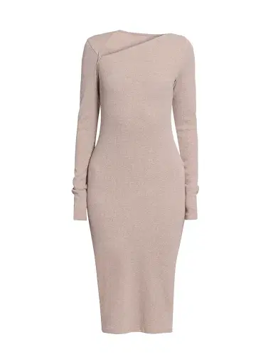 MM6 MAISON MARGIELA Women's Rib-Knit Cotton-Wool Sheath Midi Dress - Taupe - Size XS | Thumbnail 1