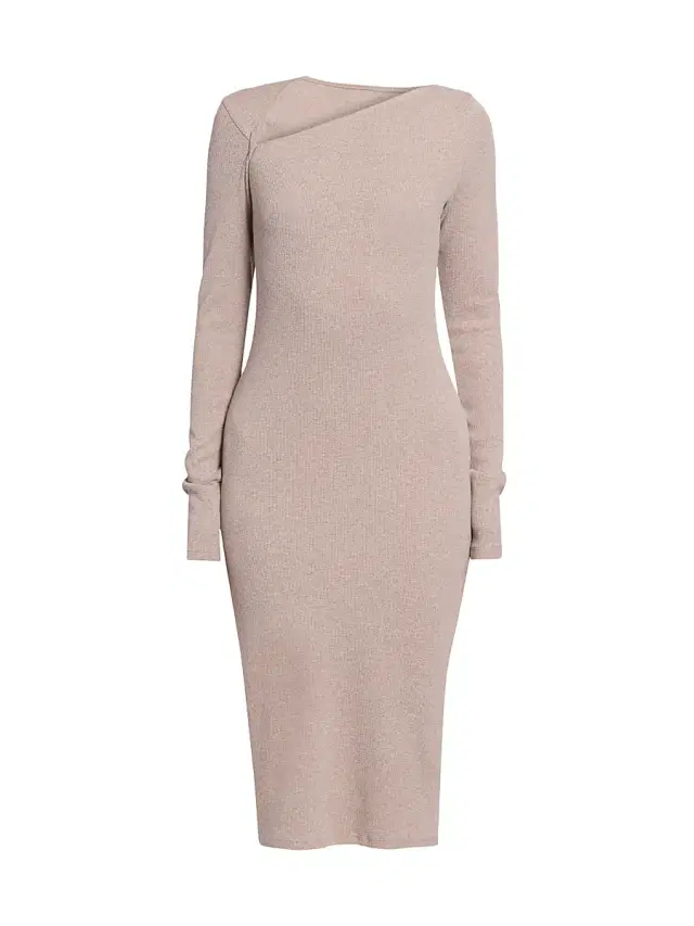 MM6 Maison Margiela Women's Rib-Knit Cotton-Wool Sheath Midi Dress - Taupe
