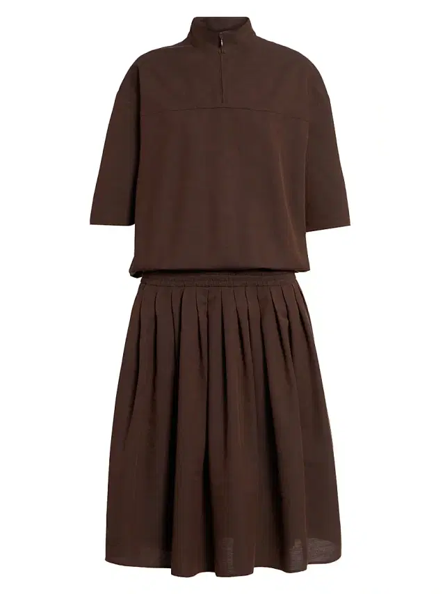 MM6 Maison Margiela Women's Cotton-Wool Canvas Midi Dress - Brown