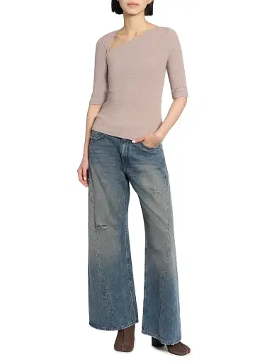 MM6 MAISON MARGIELA Women's Asymmetric Rib-Knit Cotton-Blend Top - Taupe - Size XS | Thumbnail 2