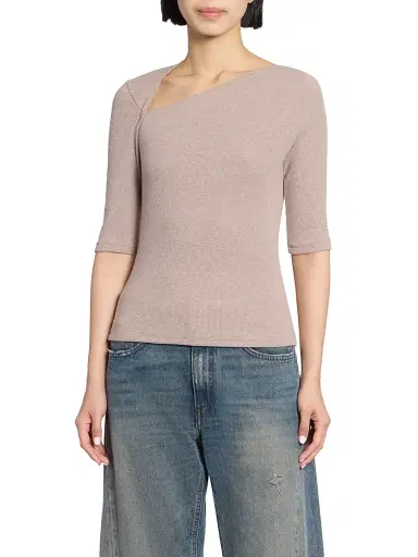 MM6 MAISON MARGIELA Women's Asymmetric Rib-Knit Cotton-Blend Top - Taupe - Size XS | Thumbnail 3
