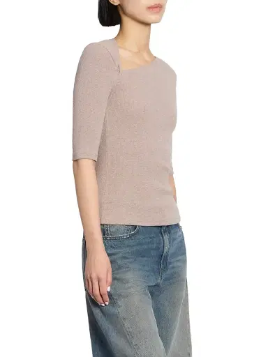 MM6 MAISON MARGIELA Women's Asymmetric Rib-Knit Cotton-Blend Top - Taupe - Size XS | Thumbnail 4