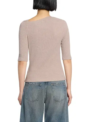MM6 MAISON MARGIELA Women's Asymmetric Rib-Knit Cotton-Blend Top - Taupe - Size XS | Thumbnail 5