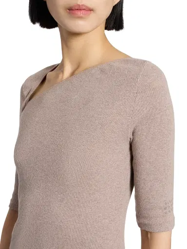 MM6 MAISON MARGIELA Women's Asymmetric Rib-Knit Cotton-Blend Top - Taupe - Size XS | Thumbnail 6