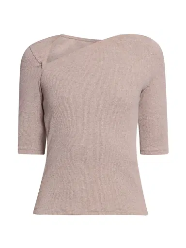 MM6 MAISON MARGIELA Women's Asymmetric Rib-Knit Cotton-Blend Top - Taupe - Size XS | Thumbnail 1