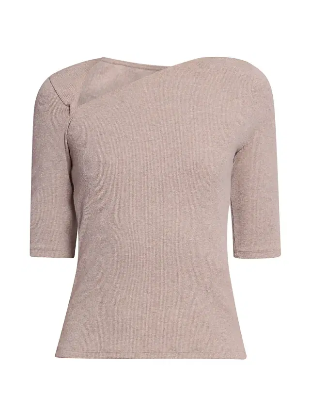 MM6 Maison Margiela Women's Asymmetric Rib-Knit Cotton-Blend Top - Taupe