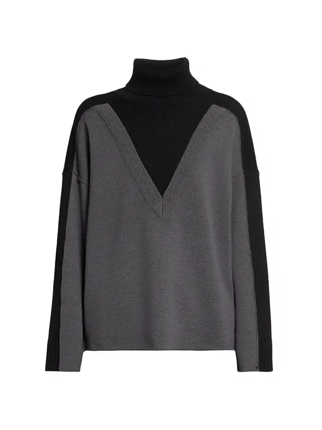 MM6 Maison Margiela Women's Layered Turtleneck Sweater - Black Dark Grey