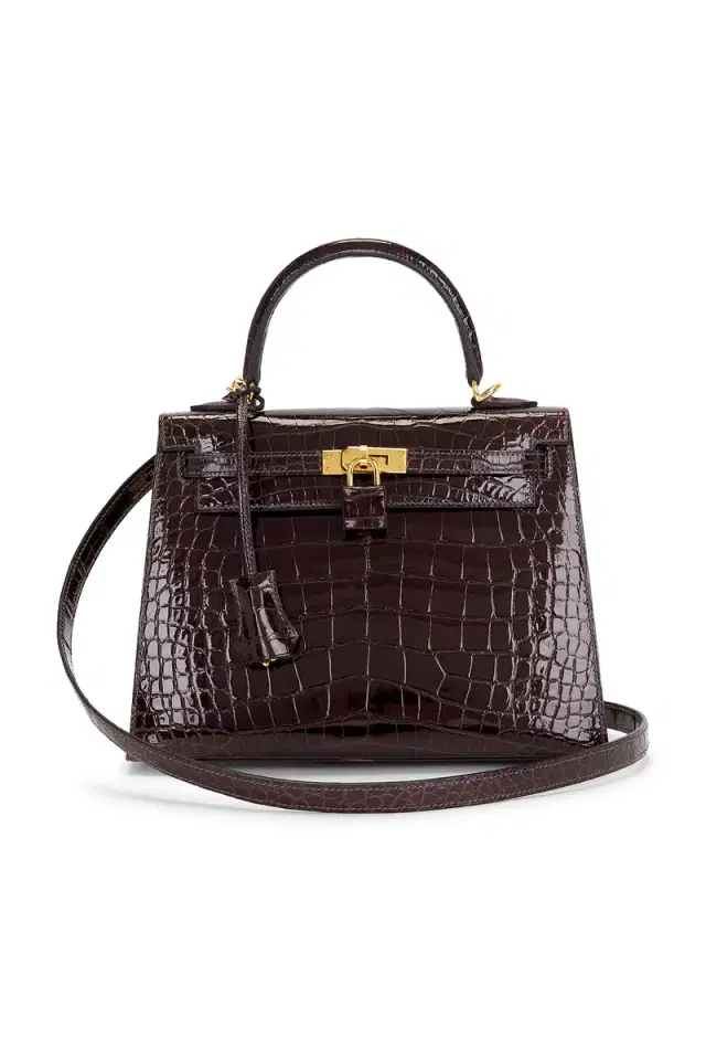 FWRD Renew Hermes Shiny Alligator Kelly 25 Sellier Handbag