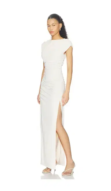 susana monaco Short Sleeve Gathered Slit Dress | Thumbnail 2