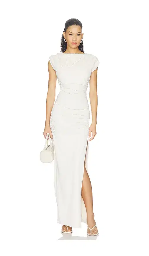 susana monaco Short Sleeve Gathered Slit Dress