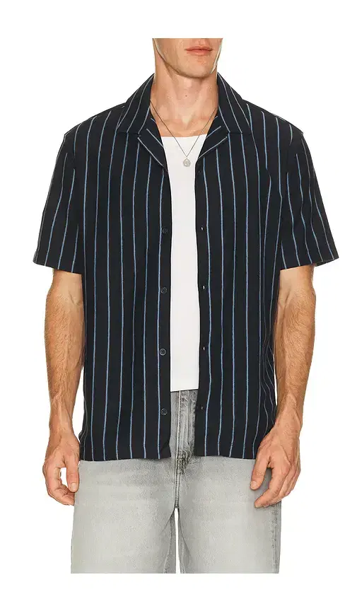 Vince Striped Terry Short Sleeve Cabana Shirt