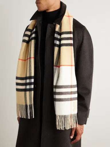Burberry Fringed Checked Cashmere Scarf - Men | Thumbnail 2
