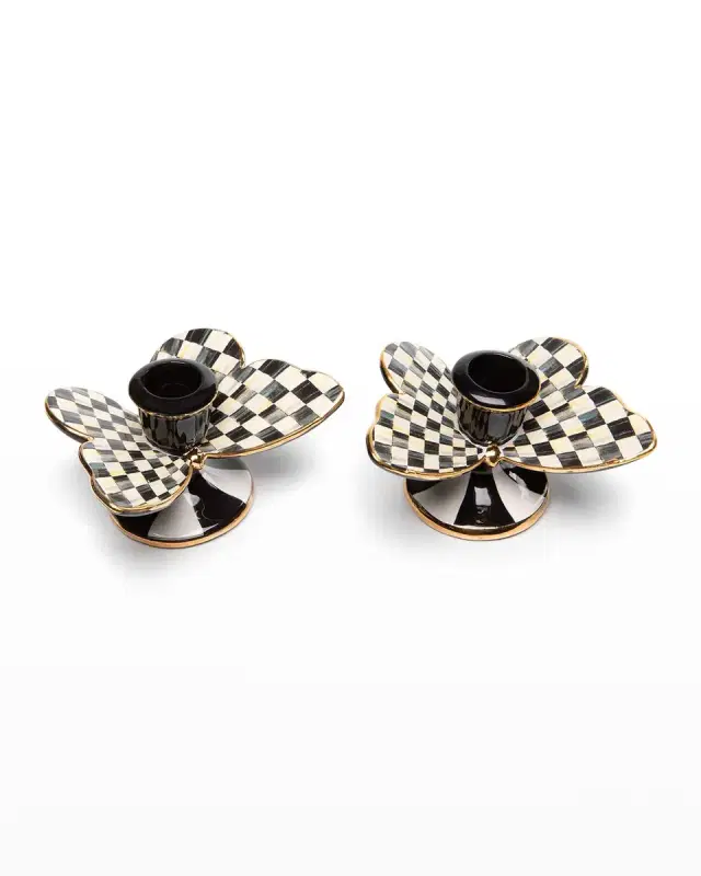 MacKenzie-Childs Courtly Check Butterfly Candle Holders, Set Of 2