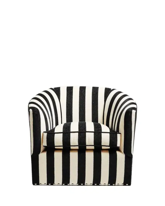 MacKenzie-Childs Marquee Black Stripe Chenille Swivel Chair