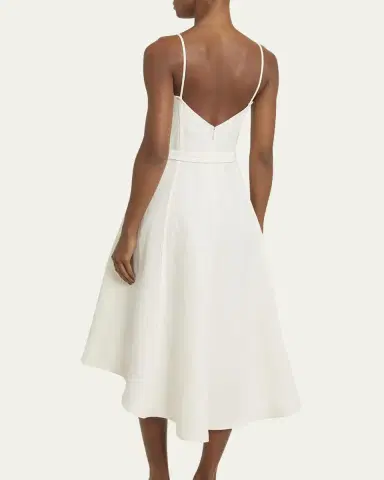 Proenza Schouler Elaine Plunging Belted Linen-Blend Midi Dress | Thumbnail 3