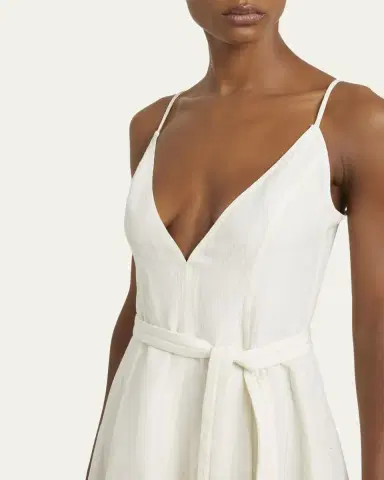 Proenza Schouler Elaine Plunging Belted Linen-Blend Midi Dress | Thumbnail 5