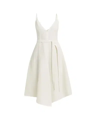 Proenza Schouler Elaine Plunging Belted Linen-Blend Midi Dress | Thumbnail 1