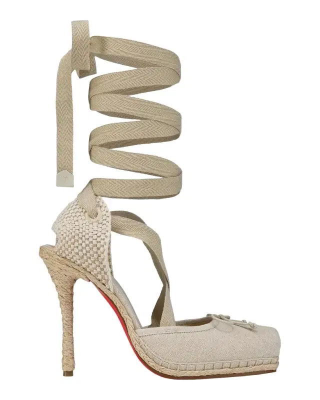 Christian Louboutin 100mm Cassiadrilla Canvas Lace-Up Espadrille Pumps