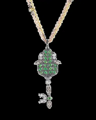 Sevan Bicakci 18K Diamond and Green Garnet Hamsa Key Pendant Necklace | Thumbnail 2