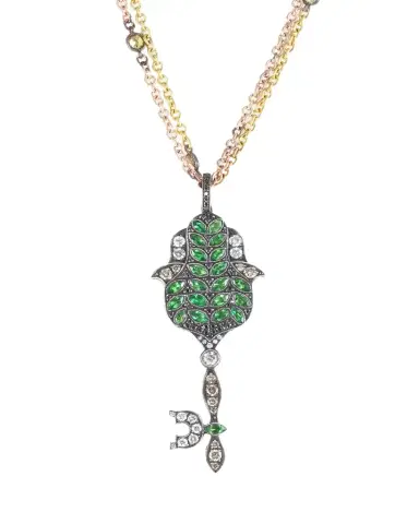 Sevan Bicakci 18K Diamond and Green Garnet Hamsa Key Pendant Necklace | Thumbnail 1