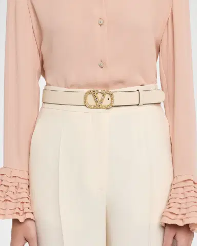 Valentino Garavani VLogo Signature Belt In Shiny Calfskin with Crystals | Thumbnail 2
