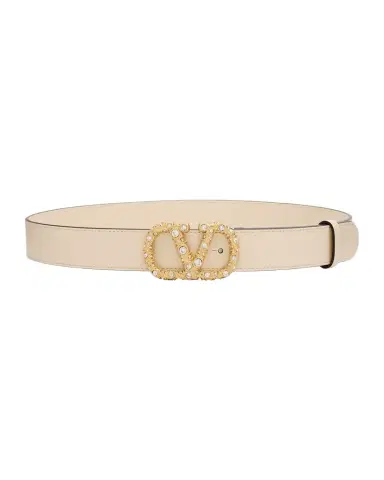 Valentino Garavani VLogo Signature Belt In Shiny Calfskin with Crystals | Thumbnail 1